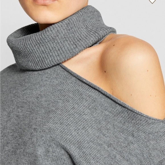 PAIGE Raundi Open Shoulder Sweater Long Sleeve Heather Grey Relaxed Fit Wool XS - Picture 3 of 15
